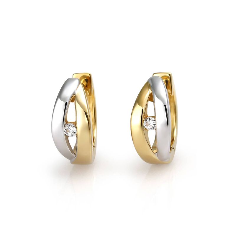 Sterling Silver Huggies - Gold-plated Shiny Silver - One CZ - Click Image to Close